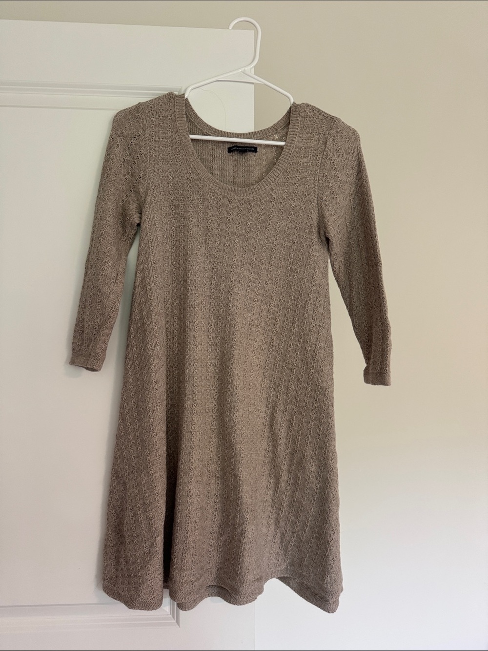 American Eagle Outfitters Taupe Knit Long-Sleeve A-Line Dress